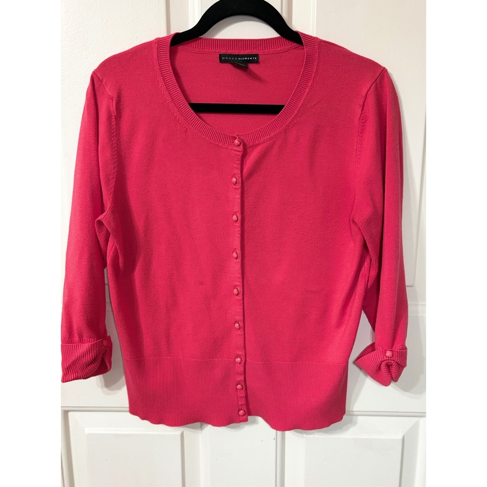 Grace Elements | Button Front 3/4 Sleeve Cardigan | L || Pink|